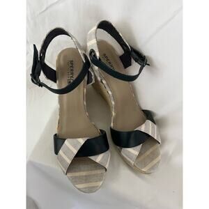 Sperry Top Sider wedge sandals, woven, ankle strap, blue/gray, 7M